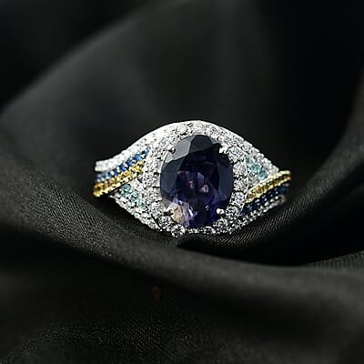 D'Joy Catalina Iolite, Multi Gemstones Regalia Ring in Rhodium Over Sterling Silver 3.60 ctw (Size 6.0)