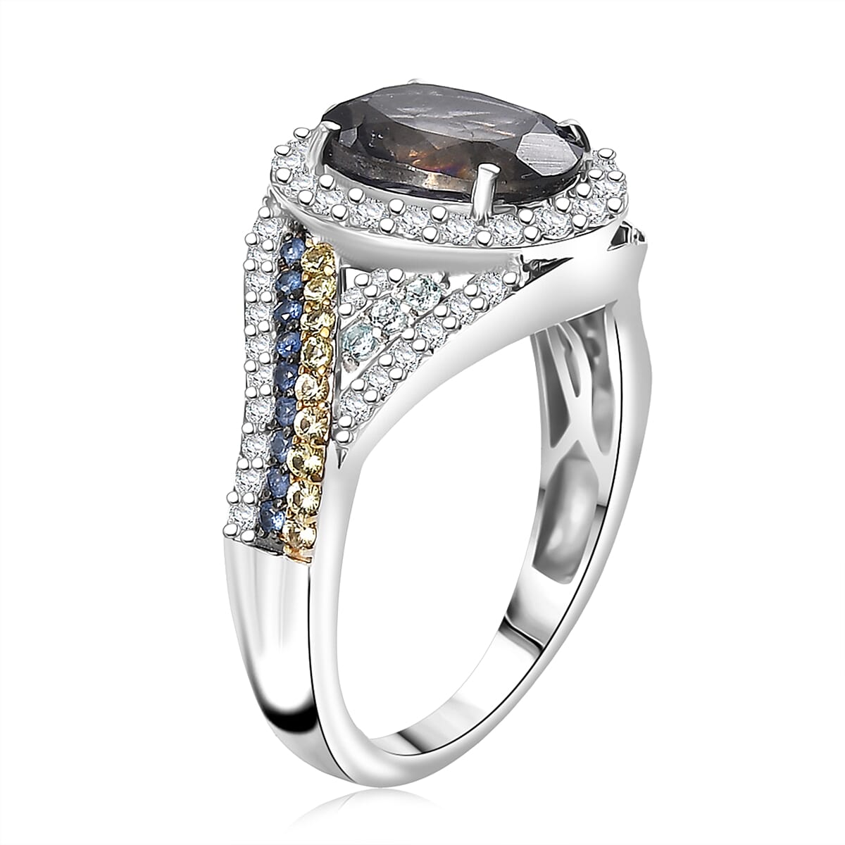 D'Joy Catalina Iolite, Multi Gemstones Regalia Ring in Rhodium Over Sterling Silver 3.60 ctw (Size 6.0) image number 3
