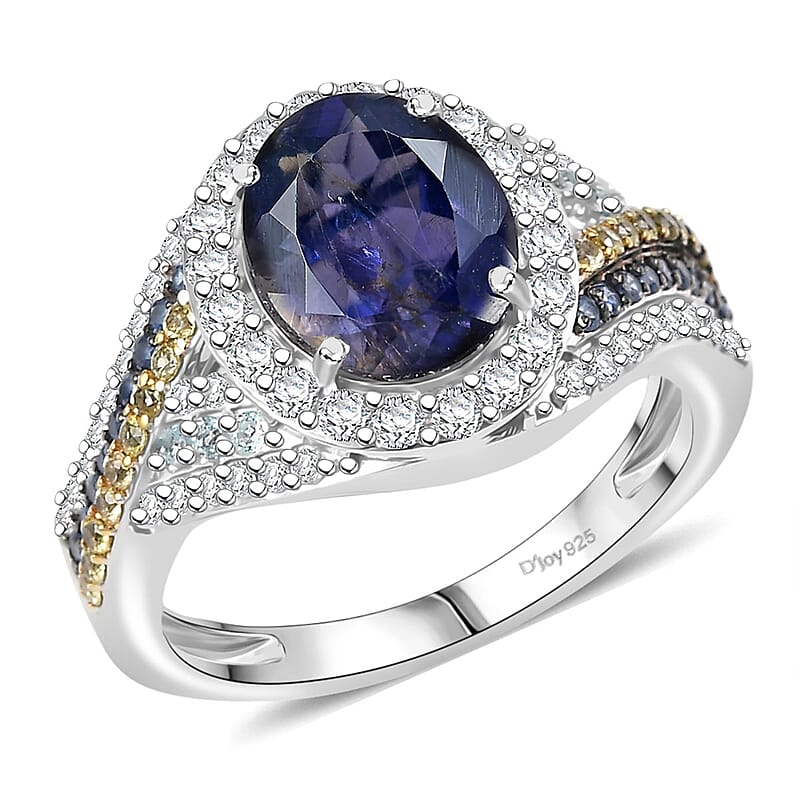 D'Joy Catalina Iolite, Multi Gemstones Ring in Rhodium Over Sterling Silver 3.60 ctw (Size 7.0)