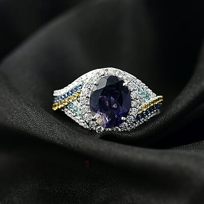 D'Joy Catalina Iolite, Multi Gemstones Ring in Rhodium Over Sterling Silver 3.60 ctw (Size 7.0)