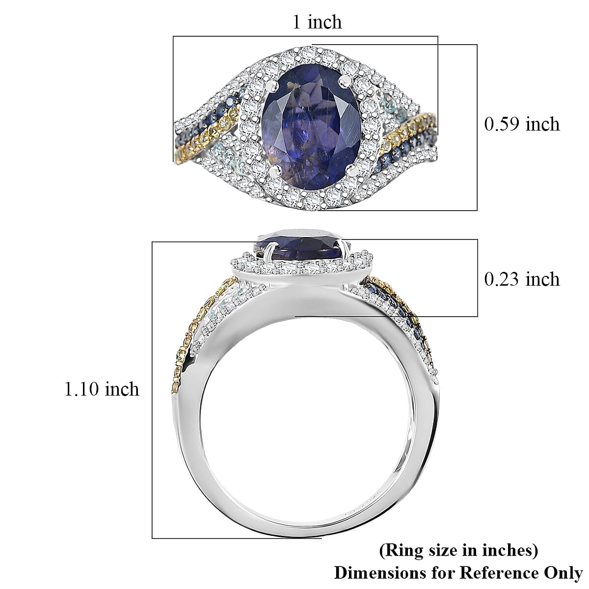 D'Joy Premium Catalina Iolite and Multi Gemstones 3.60 ctw Crown Regalia Ring in Rhodium Over Sterling Silver (Size 8.0) image number 5