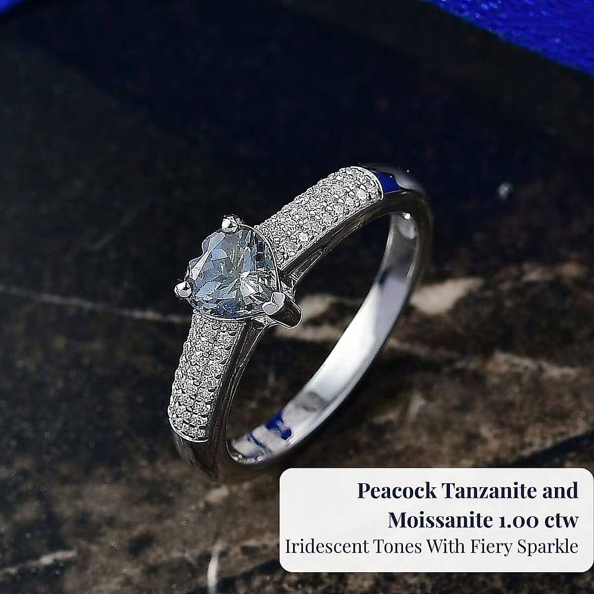 D'Joy Peacock Tanzanite, Moissanite Ring in Rhodium Over Sterling Silver (Size 10.0) 1.05 ctw image number 5