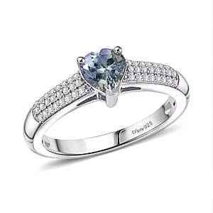 D'Joy Peacock Tanzanite, Moissanite Ring in Rhodium Over Sterling Silver (Size 10.0) 1.05 ctw