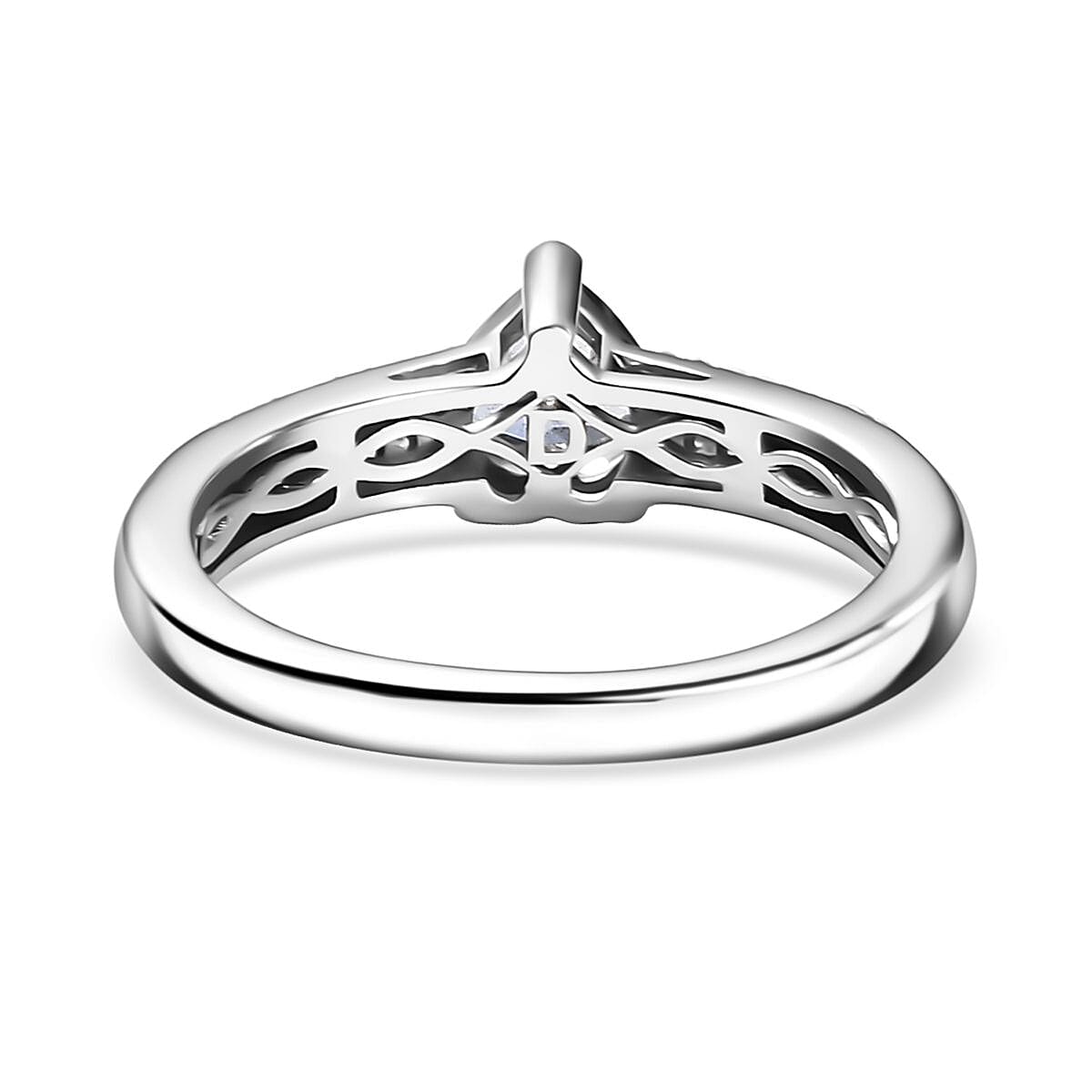 D'Joy Peacock Tanzanite and Moissanite 1.00 ctw Blue Heart of Eternity Ring in Rhodium Over Sterling Silver (Size 7.0) image number 4