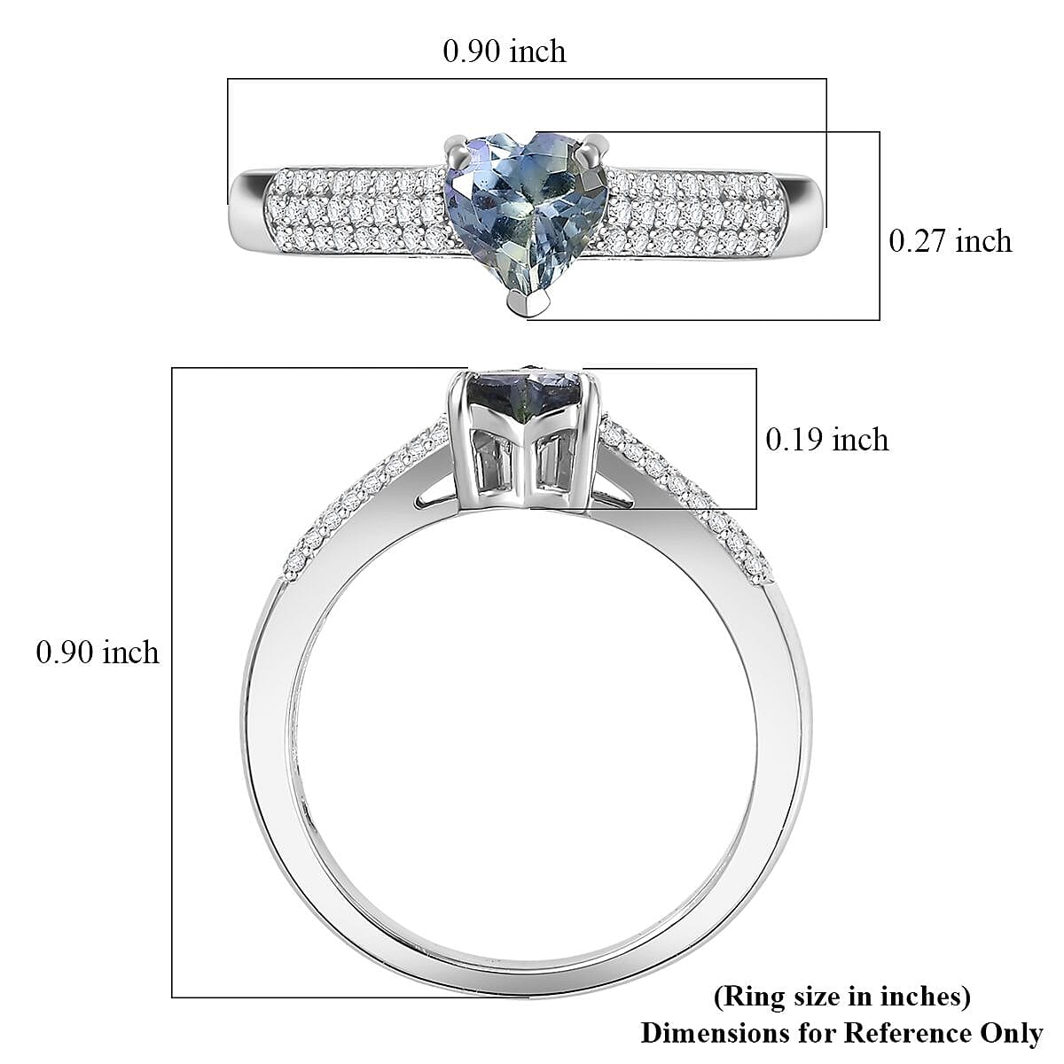 D'Joy Peacock Tanzanite and Moissanite 1.00 ctw Blue Heart of Eternity Ring in Rhodium Over Sterling Silver (Size 7.0) image number 5