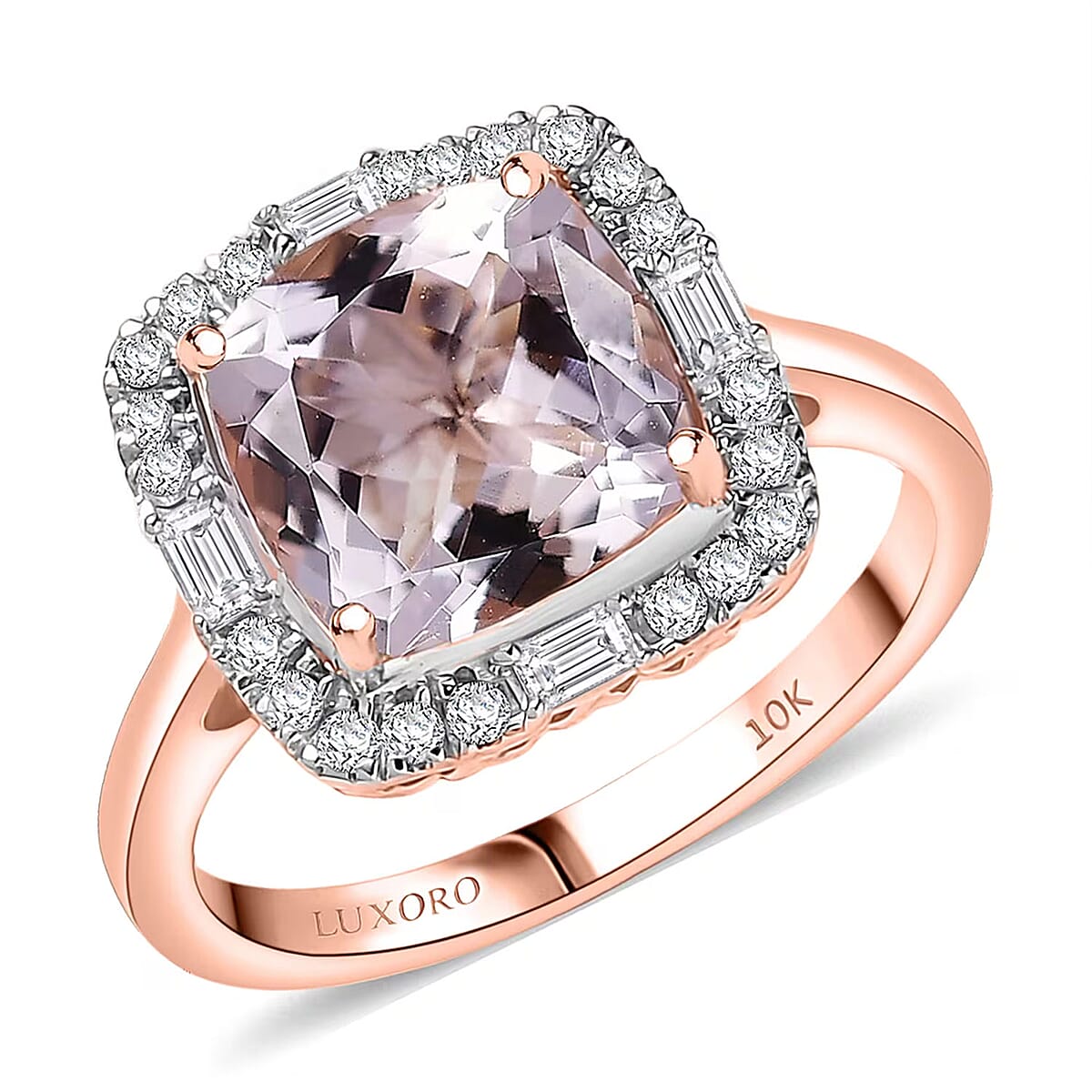 Certified Luxoro Palmeiras Pink Morganite, Diamond Ring in 10K Rose Gold 3.25 ctw (Size 9.0) image number 0
