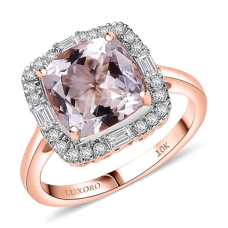 Certified and Appraised Luxoro Palmeiras Pink Morganite, Diamond Ring in 10K Rose Gold 3.25 ctw (Size 9.0)