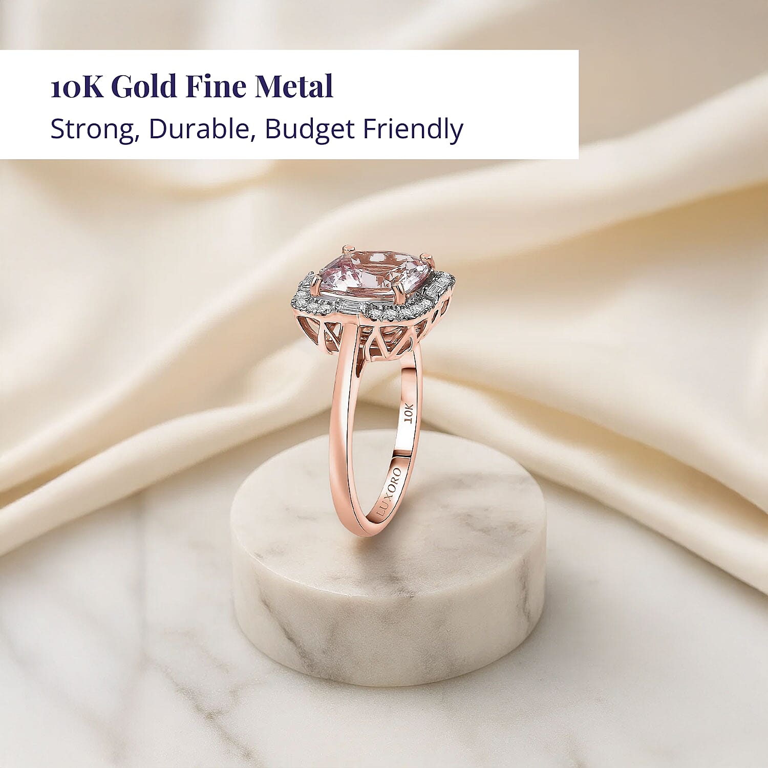 Certified and Appraised Luxoro Palmeiras Pink Morganite, Diamond Ring in 10K Rose Gold 3.25 ctw (Size 9.0)