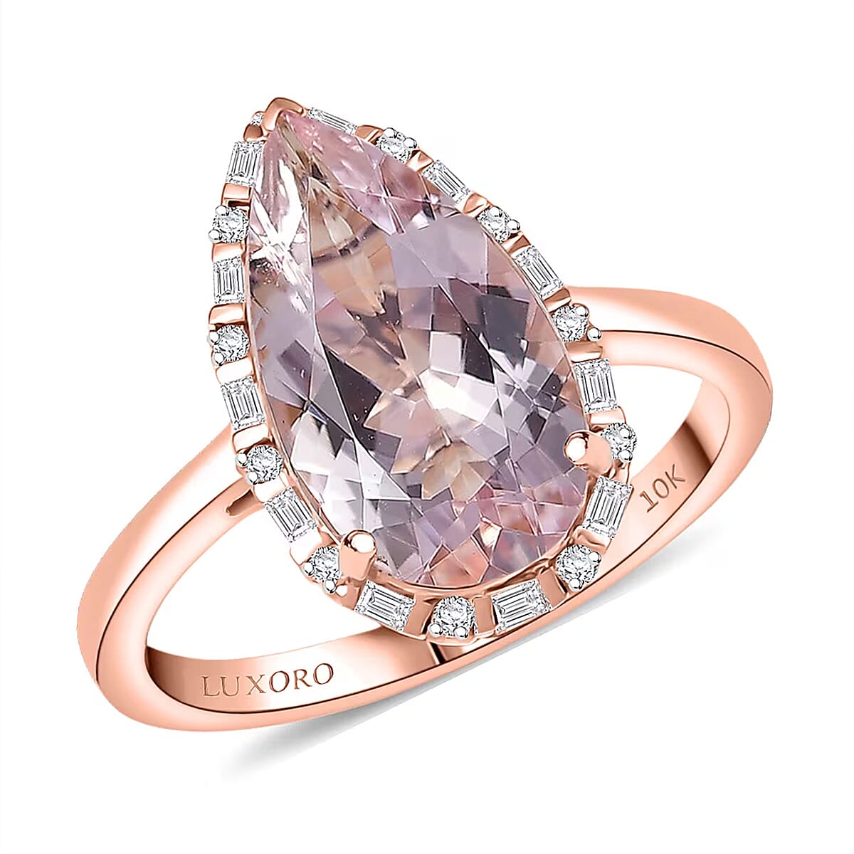  Certified & Appraised Luxoro Palmeiras Pink Morganite and Diamond I2 3.45 ctw Eternal Blush Ring in 10K Rose Gold (Size 7.0) image number 0