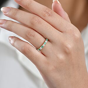 Doorbuster Certified & Appraised AAA Boyaca Colombian Emerald and Luxuriant Diamond G-H SI 1.55 ctw Eternity Band Ring in 10K Yellow Gold (Size 10.0)