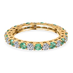 Doorbuster Certified & Appraised AAA Boyaca Colombian Emerald and Luxuriant Diamond G-H SI 1.55 ctw Eternity Band Ring in 10K Yellow Gold (Size 10.0)