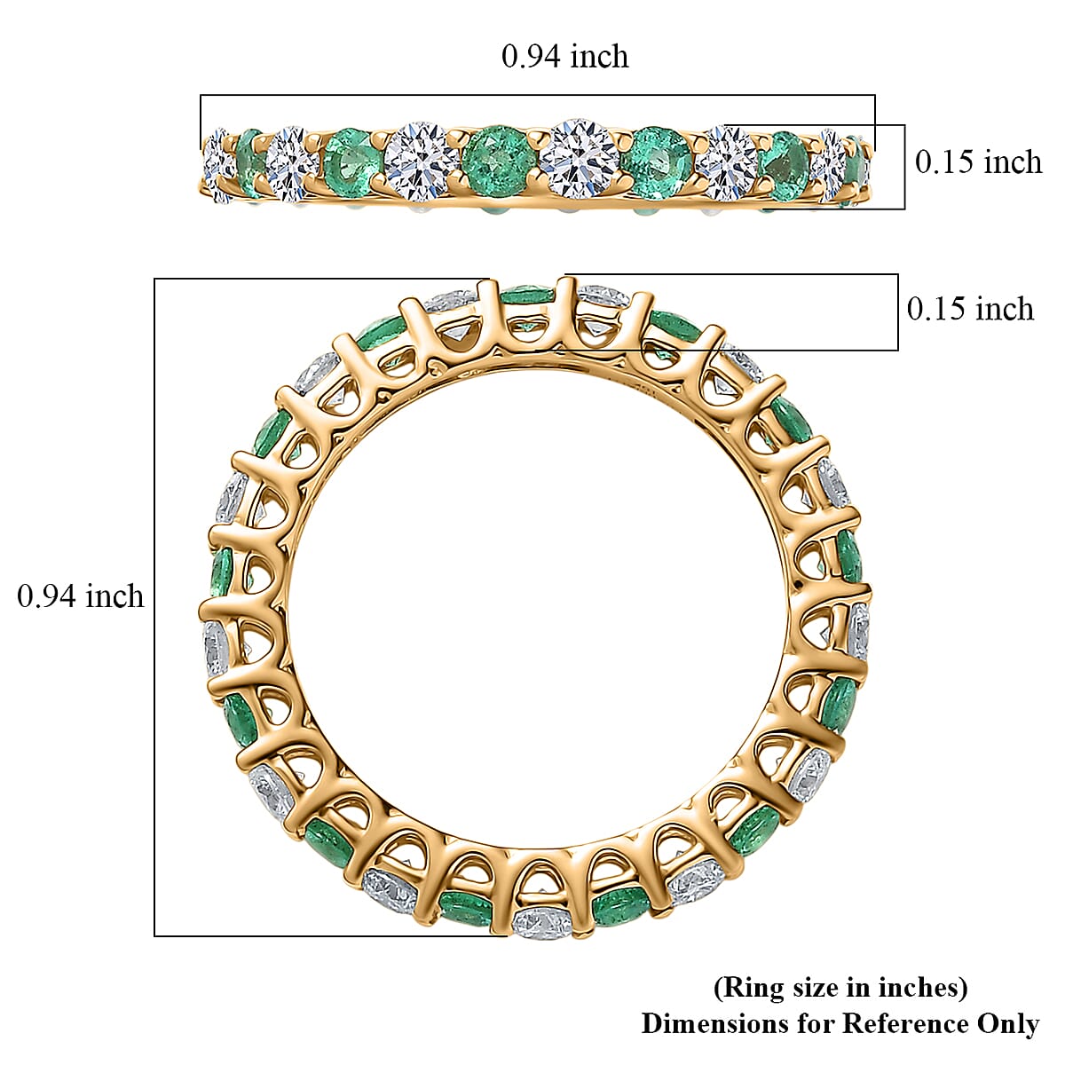Certified & Appraised AAA Boyaca Colombian Emerald and Luxuriant Diamond G-H SI 1.55 ctw Eternity Band Ring in 10K Yellow Gold (Size 10.0)