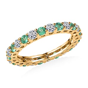  Certified & Appraised AAA Boyaca Colombian Emerald and Luxuriant Diamond G-H SI 1.55 ctw Eternity Band Ring in 10K Yellow Gold (Size 9.0)