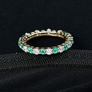  Certified & Appraised AAA Boyaca Colombian Emerald and Luxuriant Diamond G-H SI 1.55 ctw Eternity Band Ring in 10K Yellow Gold (Size 9.0)