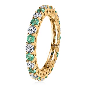  Certified & Appraised AAA Boyaca Colombian Emerald and Luxuriant Diamond G-H SI 1.55 ctw Eternity Band Ring in 10K Yellow Gold (Size 9.0)