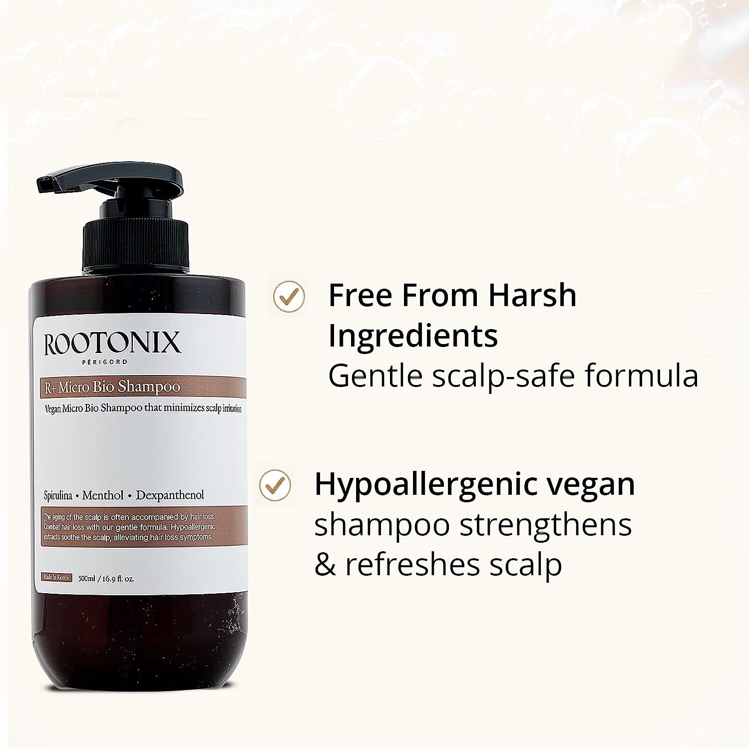 Rootonix R Plus Micro Bio Shampoo for Minimizing Scalp Irritation (16.9oz) Made in Korea