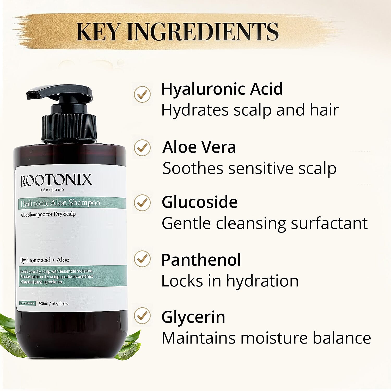 Rootonix Hyaluronic Aloe Shampoo for Hydration & Nourishment (16.9oz) Made in Korea