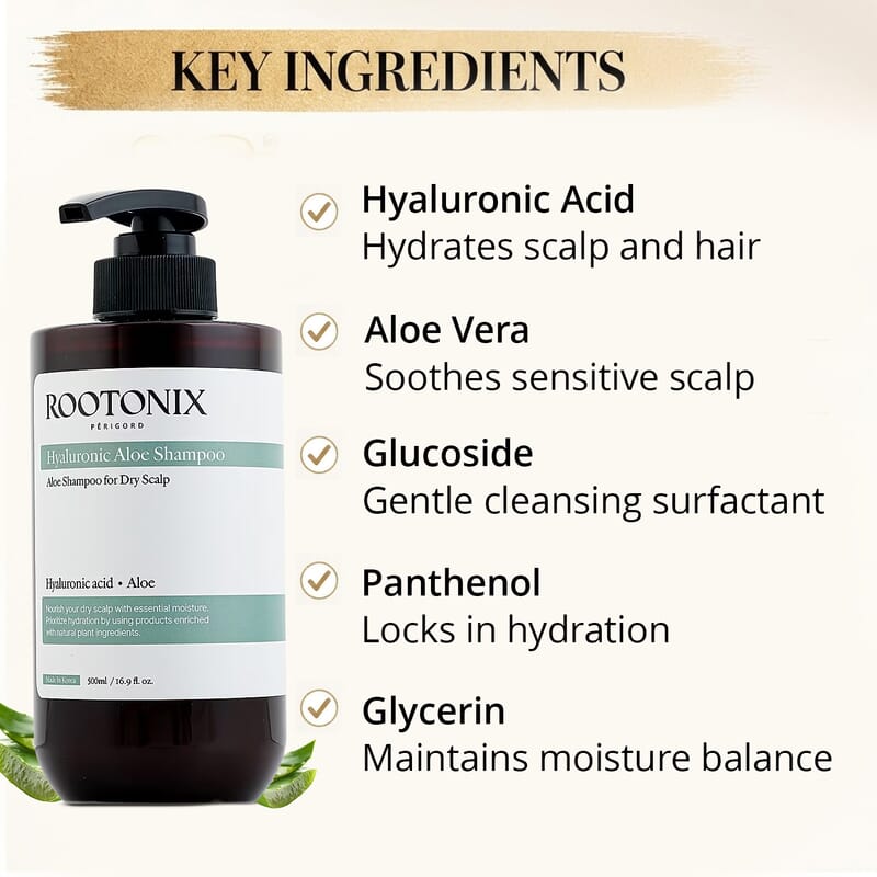 Rootonix Hyaluronic Aloe Shampoo for Hydration & Nourishment (16.9oz) Made in Korea