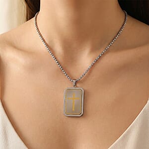 Simulated Diamond Reversible Cross Pendant Necklace (20-22 Inches) in ION Plated YG and Stainless Steel