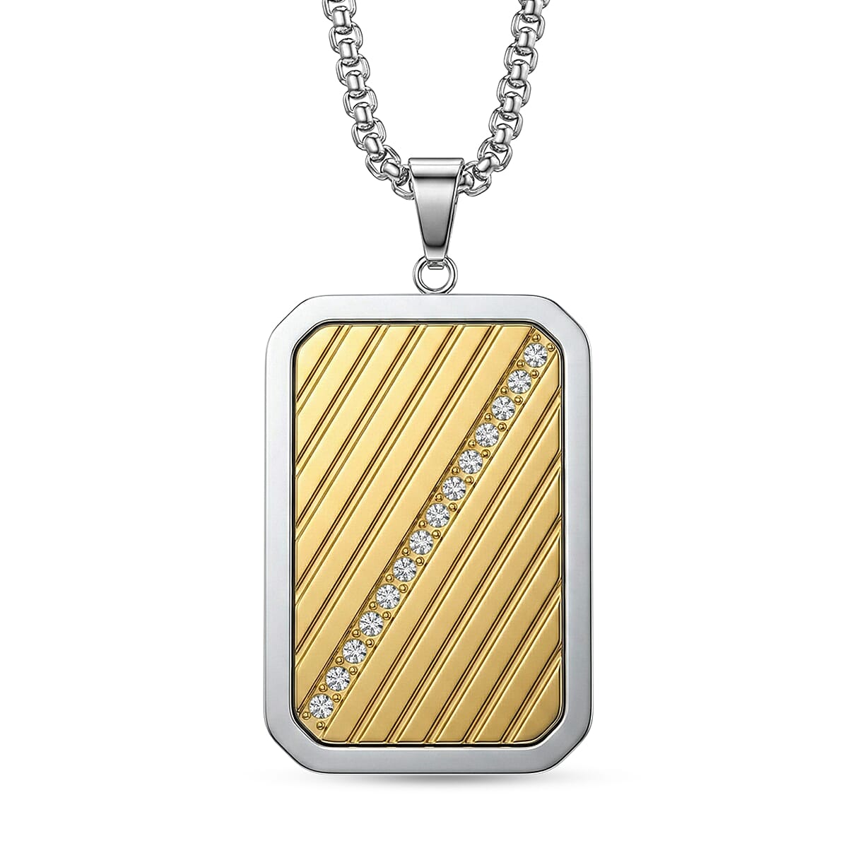 Simulated Diamond Reversible Cross Pendant Necklace (20-22 Inches) in ION Plated YG and Stainless Steel