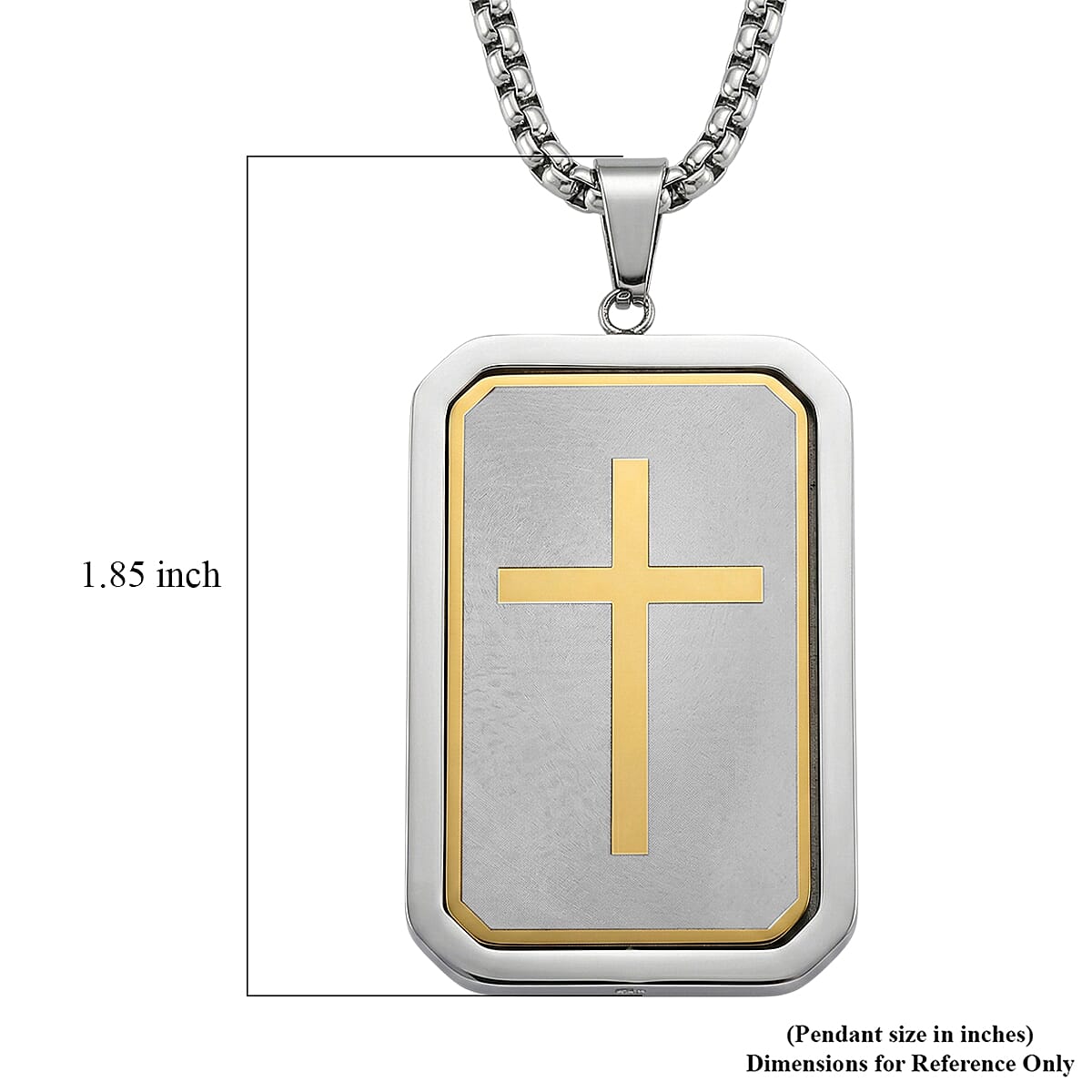 Simulated Diamond Reversible Cross Pendant Necklace (20-22 Inches) in ION Plated YG and Stainless Steel image number 6