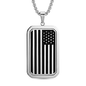 Simulated Diamond Reversible American Flag Pendant Necklace (20-22 Inches) in Stainless Steel