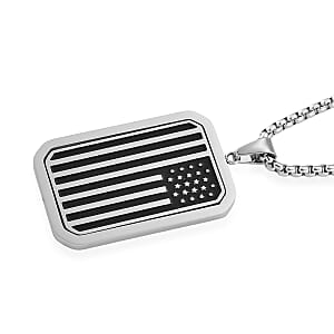 Simulated Diamond Reversible American Flag Pendant Necklace (20-22 Inches) in Stainless Steel