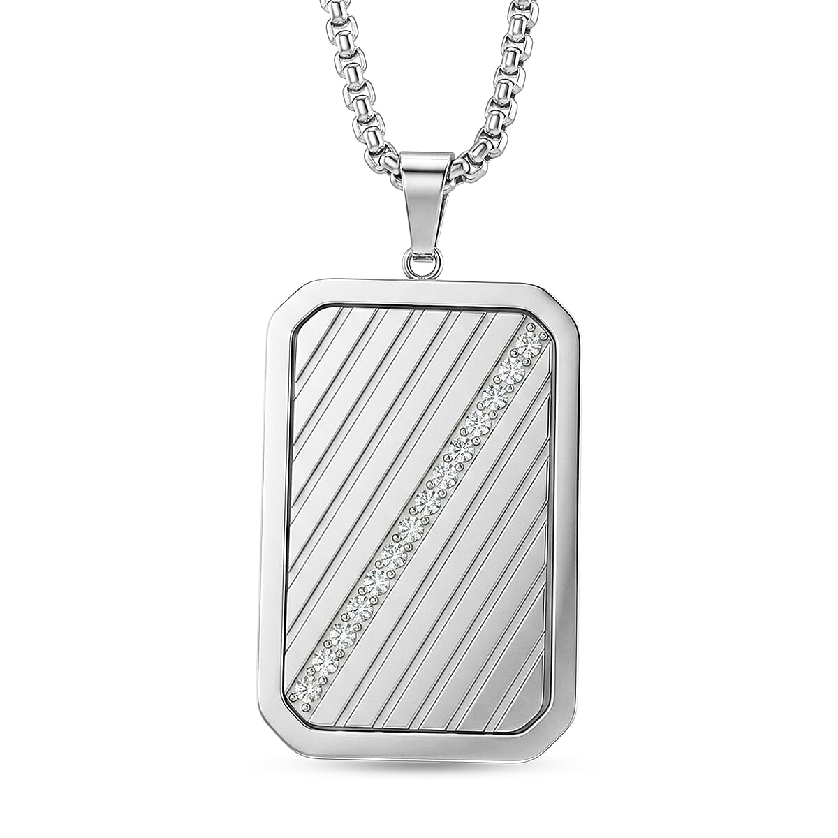 Simulated Diamond Reversible American Flag Pendant Necklace (20-22 Inches) in Stainless Steel