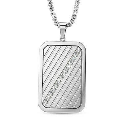 Simulated Diamond Reversible American Flag Pendant Necklace (20-22 Inches) in Stainless Steel