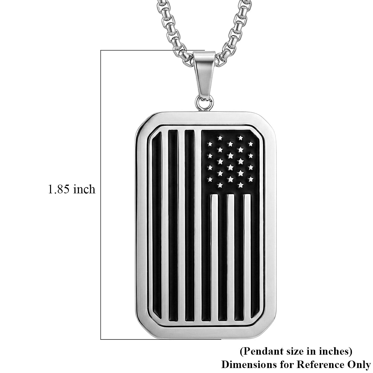 Simulated Diamond Reversible American Flag Pendant Necklace (20-22 Inches) in Stainless Steel