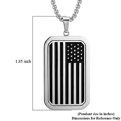 Simulated Diamond Reversible American Flag Pendant Necklace (20-22 Inches) in Stainless Steel