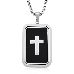 Simulated Diamond Reversible Cross Pendant Necklace (20-22 Inches) in Stainless Steel
