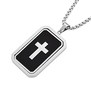 Simulated Diamond Reversible Cross Pendant Necklace (20-22 Inches) in Stainless Steel