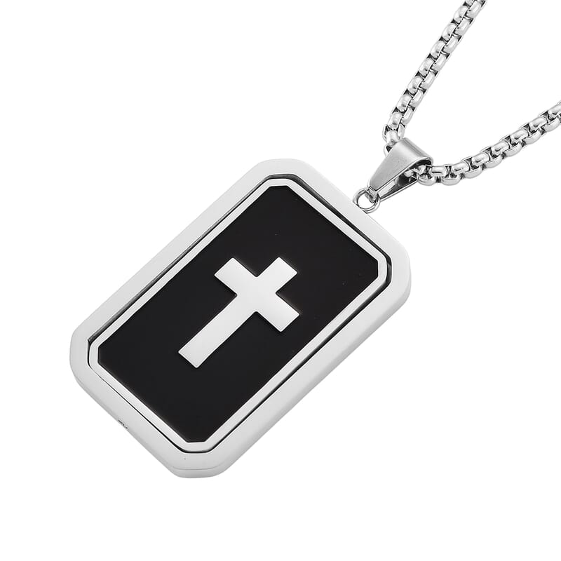 Simulated Diamond Reversible Cross Pendant Necklace (20-22 Inches) in Stainless Steel