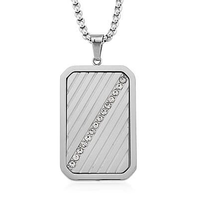 Simulated Diamond Reversible Cross Pendant Necklace (20-22 Inches) in Stainless Steel