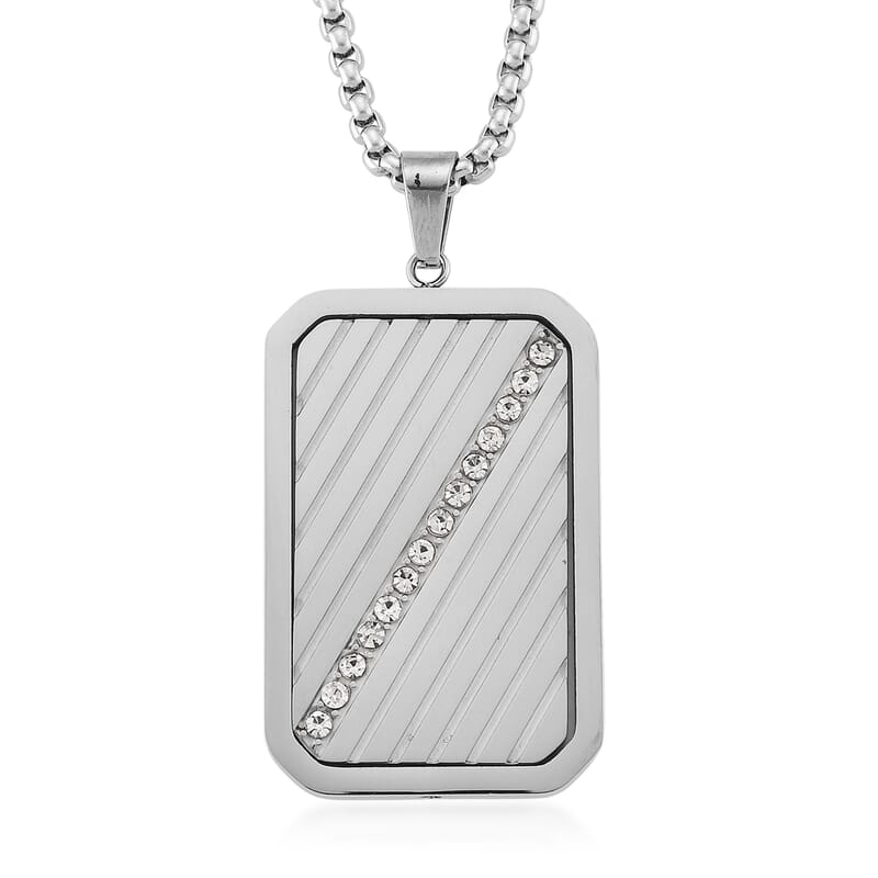 Simulated Diamond Reversible Cross Pendant Necklace (20-22 Inches) in Stainless Steel