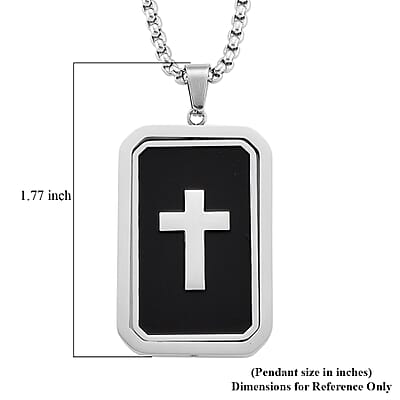 Simulated Diamond Reversible Cross Pendant Necklace (20-22 Inches) in Stainless Steel