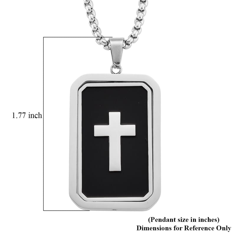 Simulated Diamond Reversible Cross Pendant Necklace (20-22 Inches) in Stainless Steel