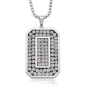 Simulated Diamond Rectangular Pendant Necklace (20-22 Inches) in Stainless Steel