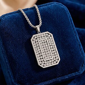 Simulated Diamond Rectangular Pendant Necklace (20-22 Inches) in Stainless Steel