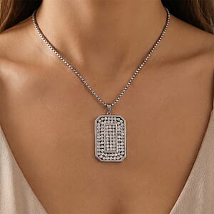 Simulated Diamond Rectangular Pendant Necklace (20-22 Inches) in Stainless Steel