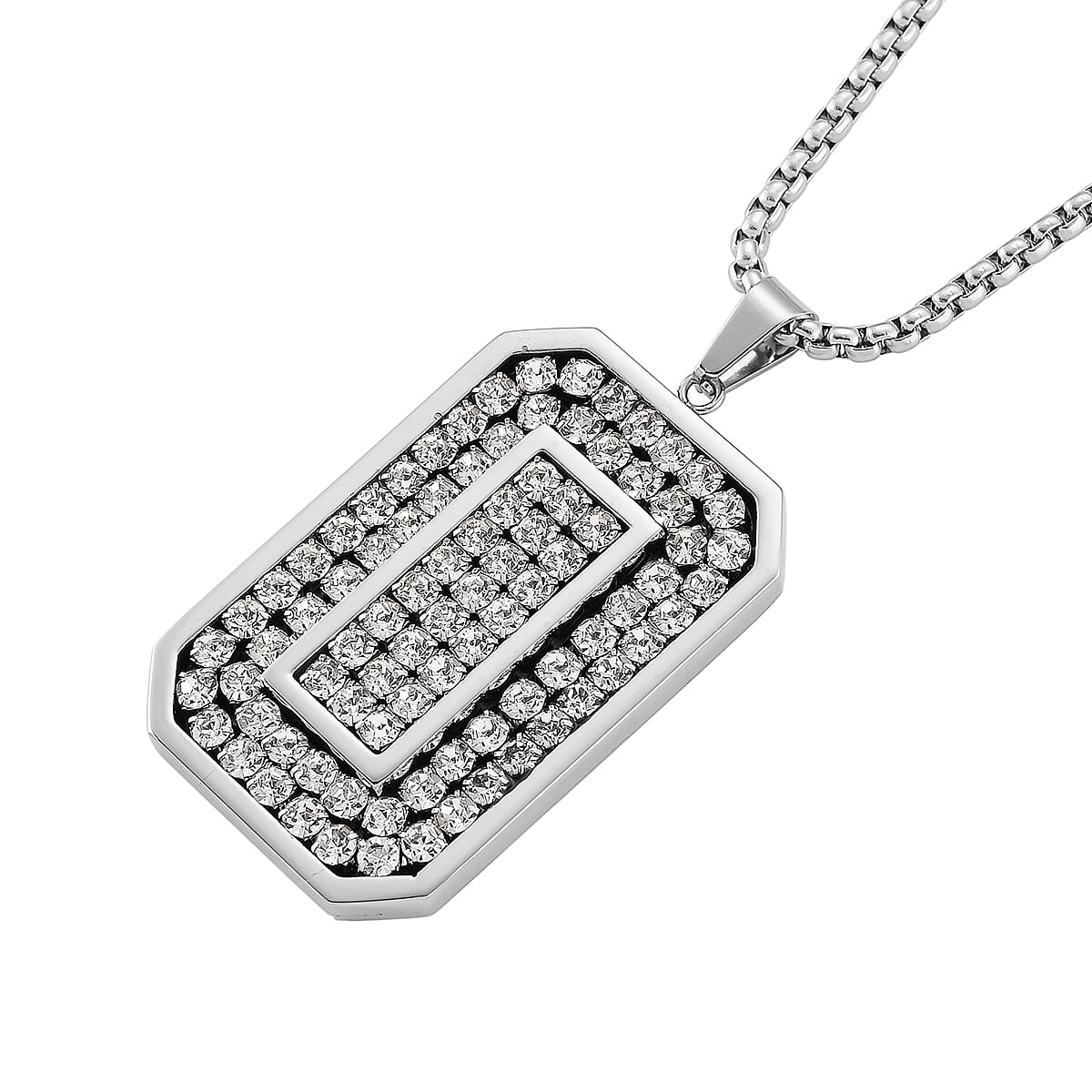 Simulated Diamond Rectangular Pendant Necklace (20-22 Inches) in Stainless Steel image number 3