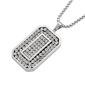 Simulated Diamond Rectangular Pendant Necklace (20-22 Inches) in Stainless Steel