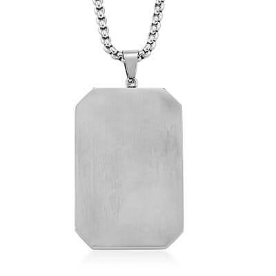 Simulated Diamond Rectangular Pendant Necklace (20-22 Inches) in Stainless Steel