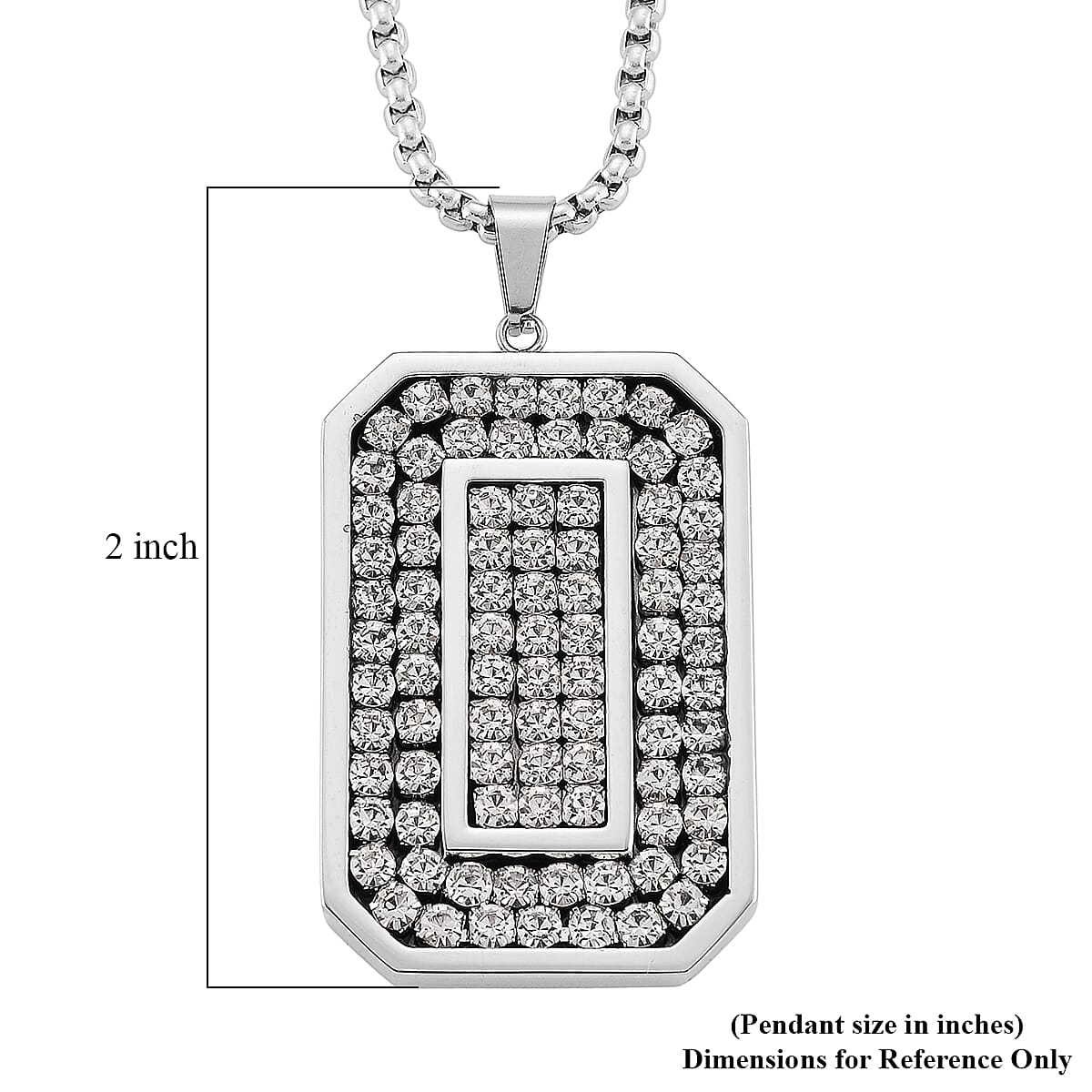 Simulated Diamond Rectangular Pendant Necklace (20-22 Inches) in Stainless Steel