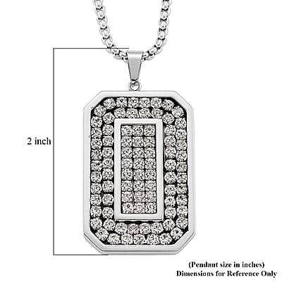 Simulated Diamond Rectangular Pendant Necklace (20-22 Inches) in Stainless Steel
