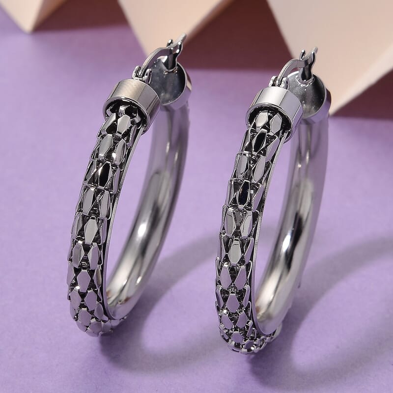Facet Hoop Earrings in Stainless Steel