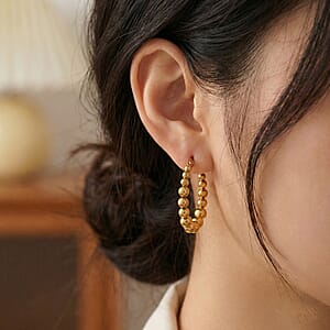 Beaded Hoop Earrings in ION Plated YG Stainless Steel