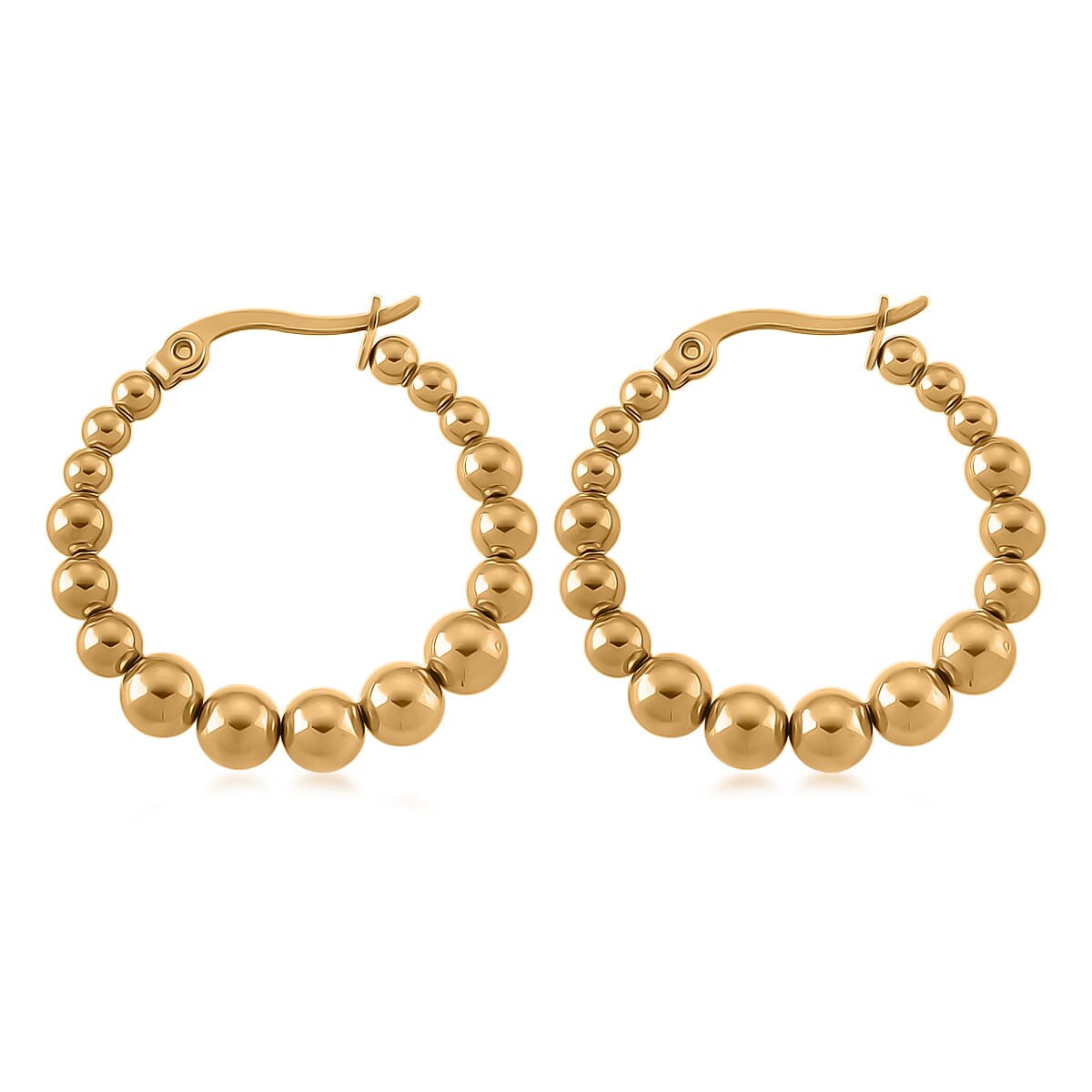 Beaded Hoop Earrings in ION Plated YG Stainless Steel image number 3