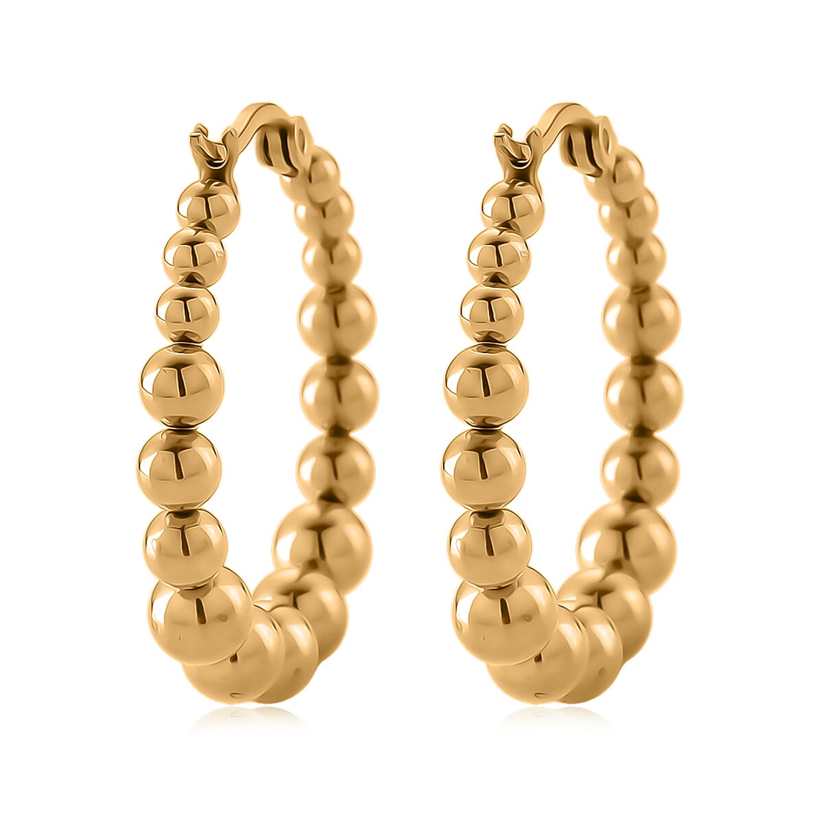 Beaded Hoop Earrings in ION Plated YG Stainless Steel image number 4